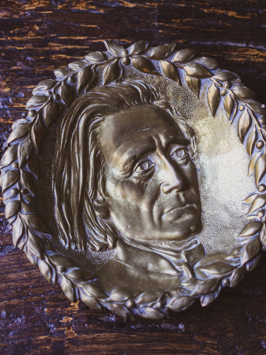Vintage Solid Brass Small Wall Hanging Plate Embossed with Male Face
