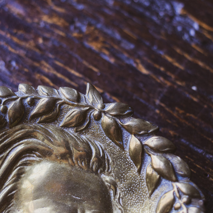 Vintage Solid Brass Small Wall Hanging Plate Embossed with Male Face