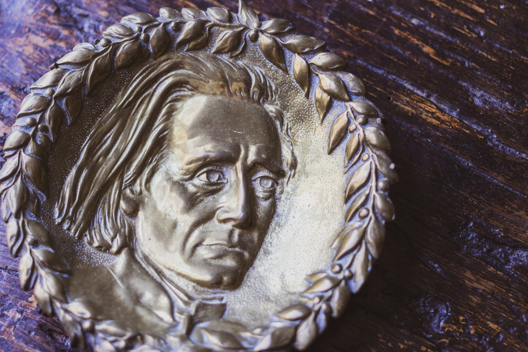 Vintage Solid Brass Small Wall Hanging Plate Embossed with Male Face