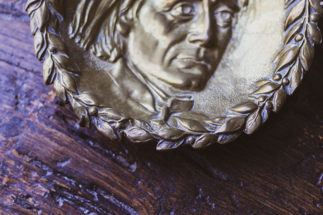 Vintage Solid Brass Small Wall Hanging Plate Embossed with Male Face