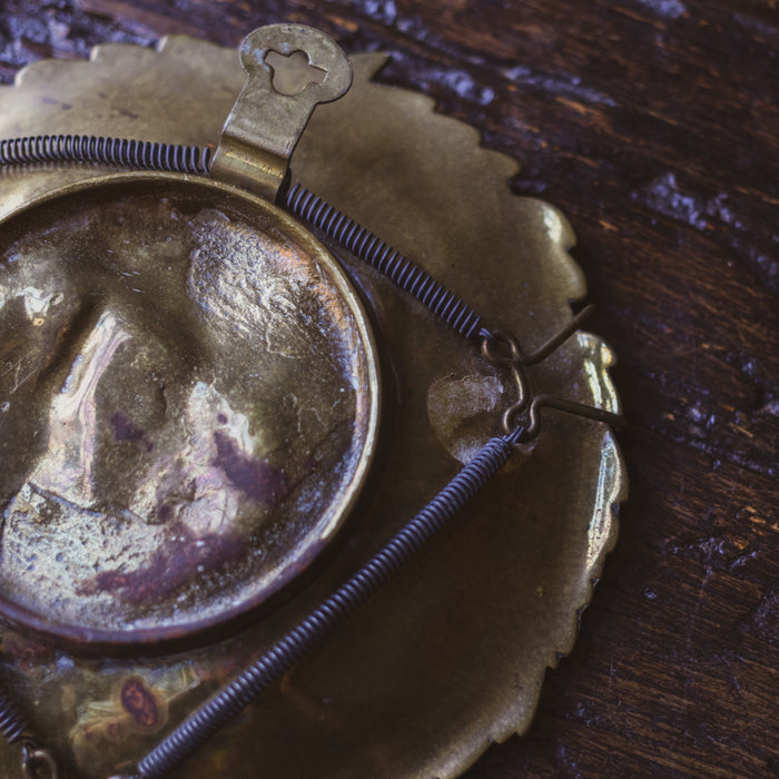 Vintage Solid Brass Small Wall Hanging Plate Embossed with Male Face
