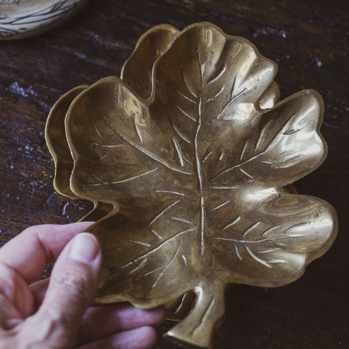 Vintage Solid Brass 'Leaf' Trinket Dishes (Price for Pair)