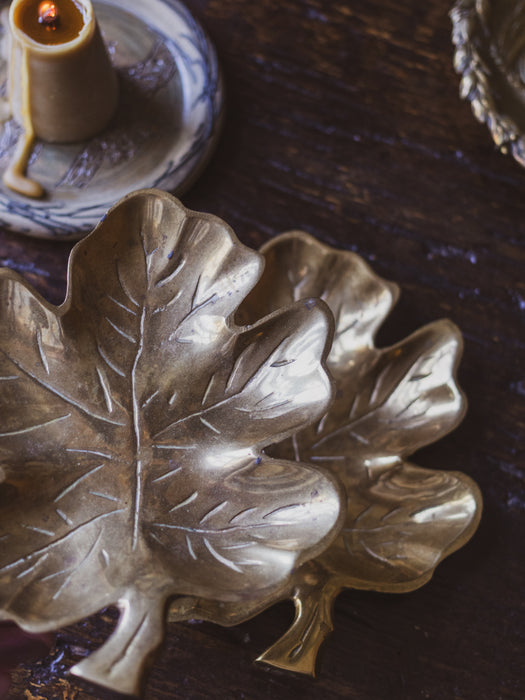 Vintage Solid Brass 'Leaf' Trinket Dishes (Price for Pair)