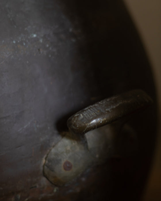 Very Large Antique Indian Copper Water Pot with 2 Iron Handles /  Indoor Decor Huge Copper Pot Vase / Statement Pot