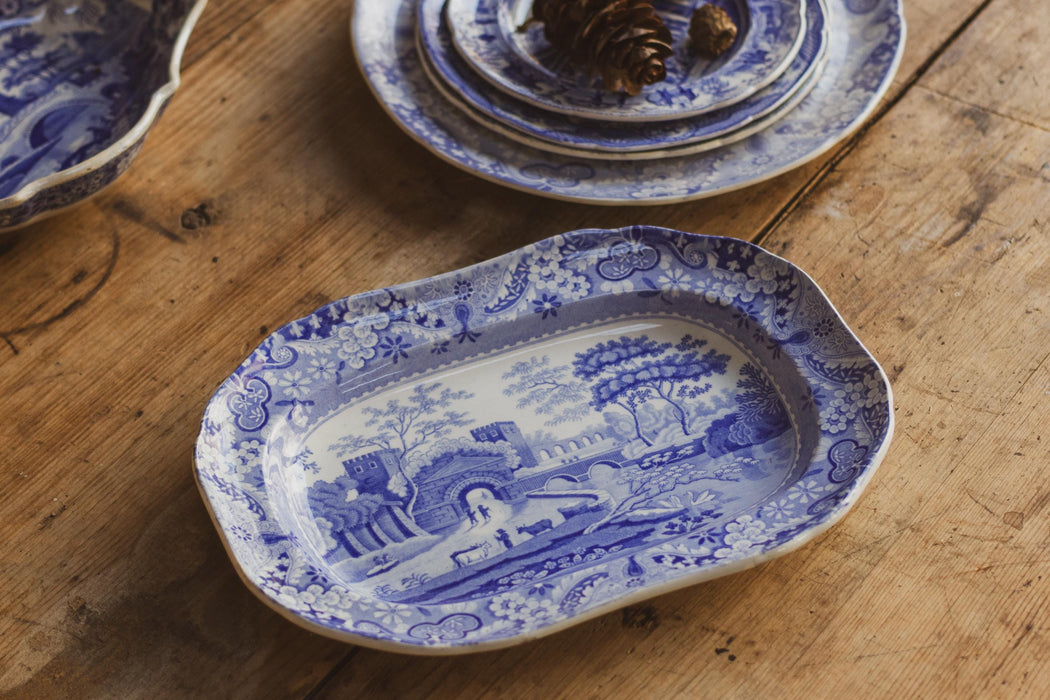19th Century Spode Blue & White Castle Pattern Rectangular Plate or Small Platter