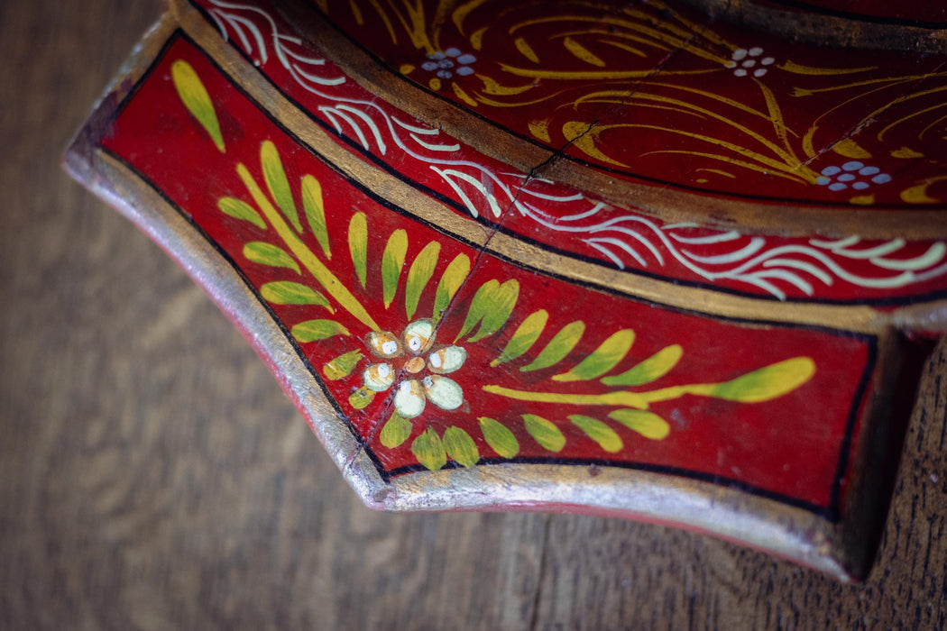 Vintage Indian Handcarved Folk Art Painted Wooden Bowl