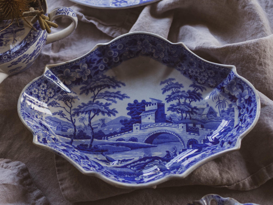 Antique 19th Century Spode Blue Transferware Scalloped Edge Serving Dish