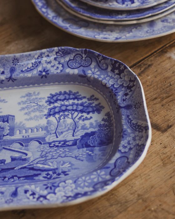 19th Century Spode Blue & White Castle Pattern Rectangular Plate or Small Platter