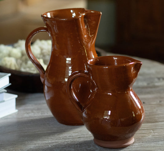 Set of Two Brown Glazed Vintage Jugs Vases