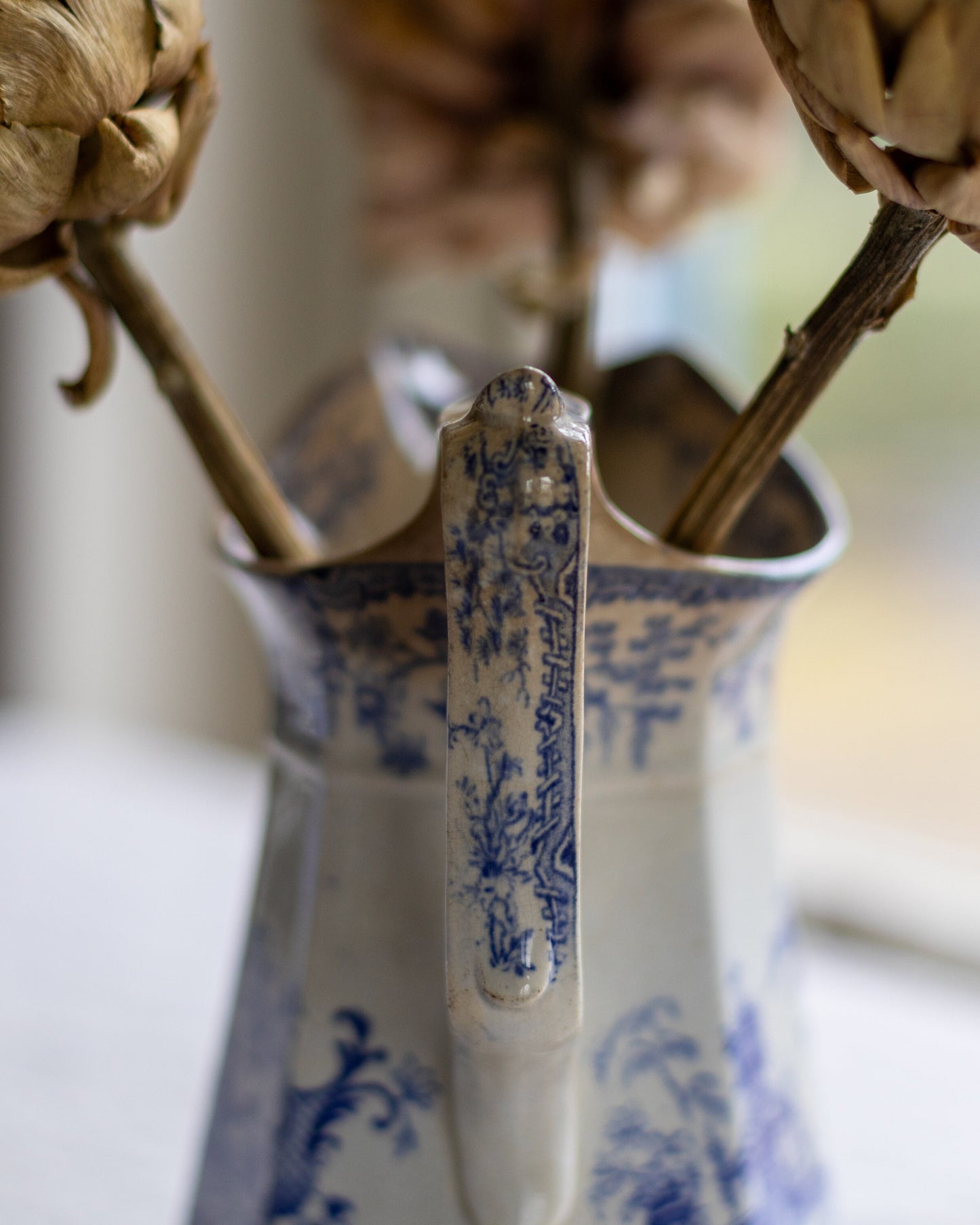 Llanelly Pottery Blue White Hexagonal Transferware Jug Vase