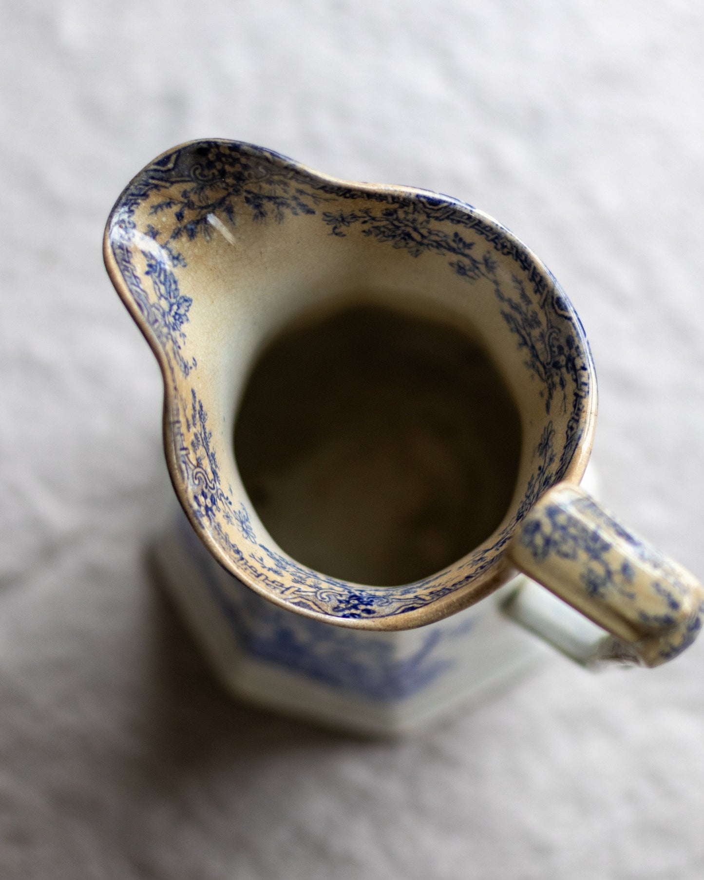 Llanelly Pottery Blue White Hexagonal Transferware Jug Vase